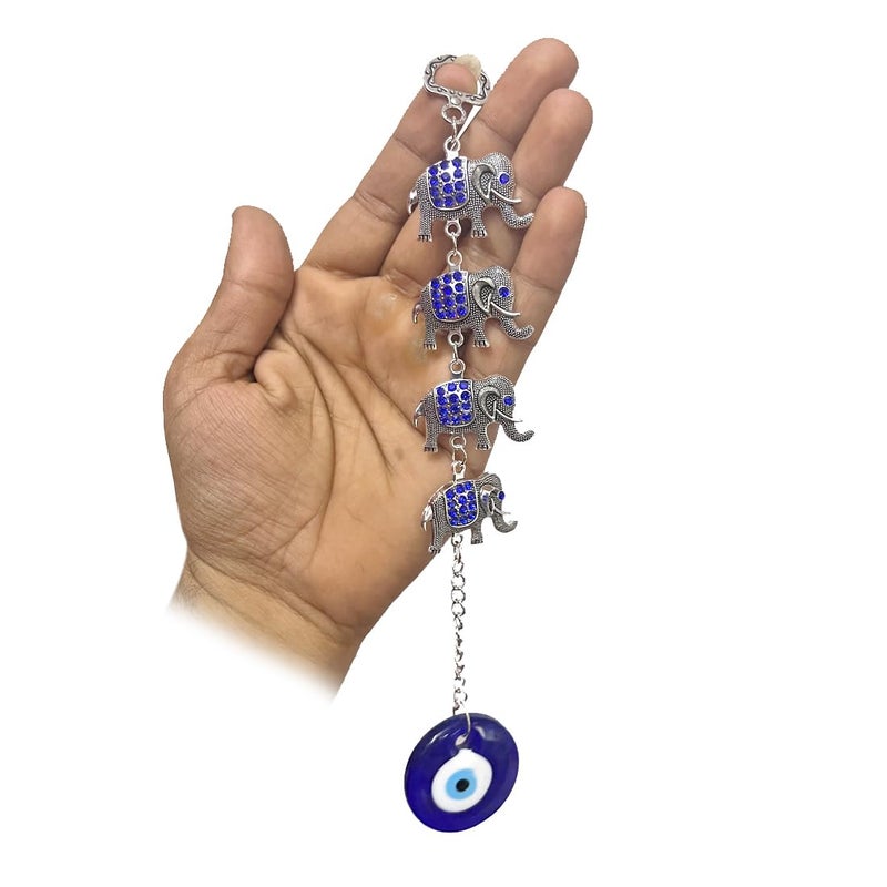 DT DECTONE Handmade Evil Eye Wall Hanging 4 Elephant Design Nazar Battu Turkish Feng Shui Vastu Item Home Decor Ornament Negative Energy Protection - Image 4