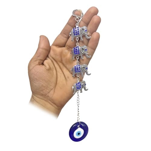 DT DECTONE Handmade Evil Eye Wall Hanging 4 Elephant Design Nazar Battu Turkish Feng Shui Vastu Item Home Decor Ornament Negative Energy Protection - Image 1