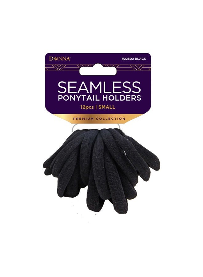 Donna Seamless Ponytail Holders 12pc, Small Ponytail Holders Soft Ponytail Holders No Metal Ponytail Holders Black 3Pack - Image 1
