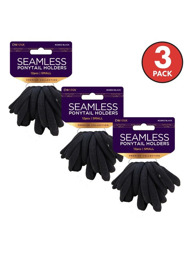 Donna Seamless Ponytail Holders 12pc, Small Ponytail Holders Soft Ponytail Holders No Metal Ponytail Holders Black 3Pack - Image 2