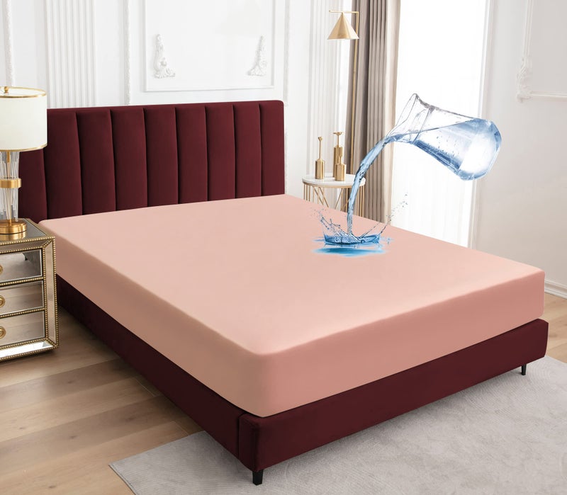 Sufdari Full Size Mattress Protector Waterproof Mattress Protector Fitted Sheet Style Mattress Cover with 18"" Deep Pocket Washable and Comfortable-Light Pink Full - Image 1
