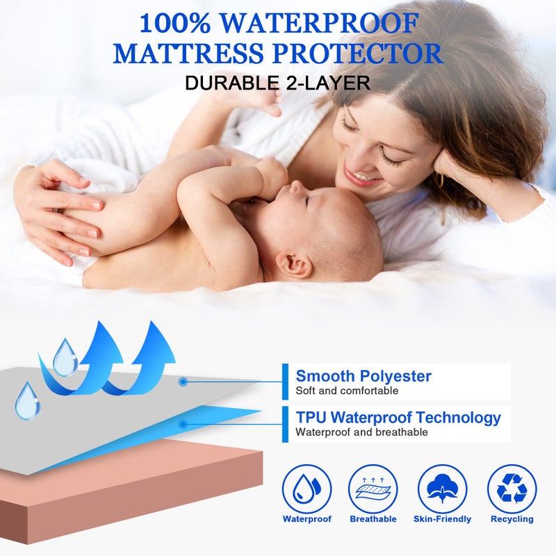 Sufdari Full Size Mattress Protector Waterproof Mattress Protector Fitted Sheet Style Mattress Cover with 18"" Deep Pocket Washable and Comfortable-Light Pink Full - Image 2