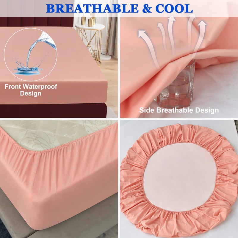 Sufdari Full Size Mattress Protector Waterproof Mattress Protector Fitted Sheet Style Mattress Cover with 18"" Deep Pocket Washable and Comfortable-Light Pink Full - Image 5