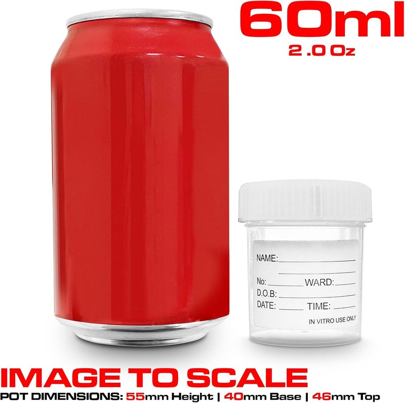 RE-Gen 6X 60ml Clear Plastic Re-Usable Specimen Liquid Container Pots, Screw Top Lids - Secure Screw Top Lids, Clear Identification Label Markers - Image 5