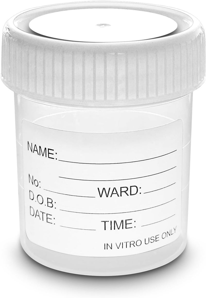 RE-Gen 6X 60ml Clear Plastic Re-Usable Specimen Liquid Container Pots, Screw Top Lids - Secure Screw Top Lids, Clear Identification Label Markers - Image 4