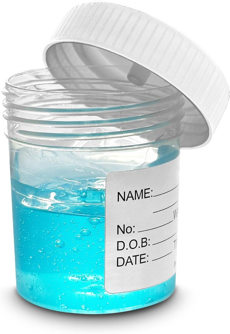 RE-Gen 6X 60ml Clear Plastic Re-Usable Specimen Liquid Container Pots, Screw Top Lids - Secure Screw Top Lids, Clear Identification Label Markers - Image 3