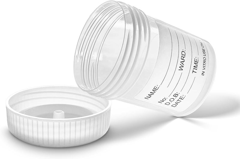 RE-Gen 6X 60ml Clear Plastic Re-Usable Specimen Liquid Container Pots, Screw Top Lids - Secure Screw Top Lids, Clear Identification Label Markers - Image 2