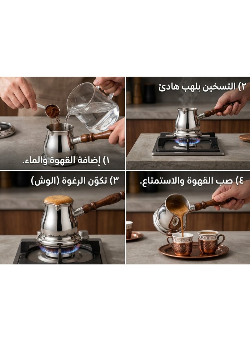 Happy Home Stainless Steel Coffee Pot with Wooden Handle Size 4 - Image 2
