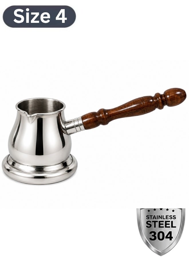 Happy Home Stainless Steel Coffee Pot with Wooden Handle Size 4 - Image 1