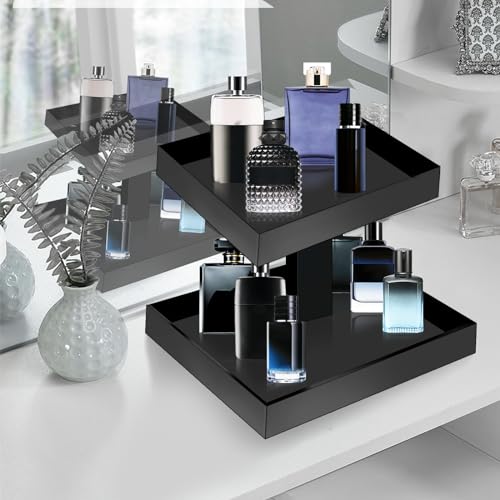 YAGELI Black Perfume Organizer for Men - 2 Tier Acrylic Cologne Rack Organizer for Men, Rectangular Vanity Storage with Sturdy Design, Space Saver for Bathroom & Bedroom - Image 4