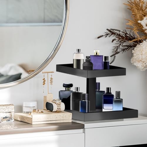 YAGELI Black Perfume Organizer for Men - 2 Tier Acrylic Cologne Rack Organizer for Men, Rectangular Vanity Storage with Sturdy Design, Space Saver for Bathroom & Bedroom - Image 3
