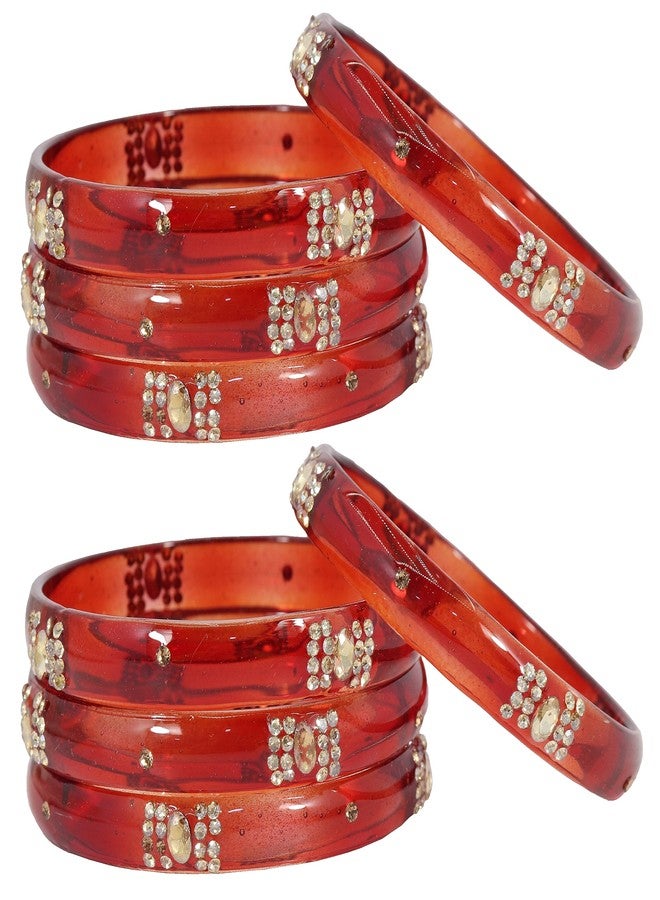 NMII Glass with Zircon Gemstone Studded Bangles Bracelet Set For Girls and Women | Glass Bangles | Women bangles glass | Bangles for women | Kada Bangles | Glass Kada - (GK34-PO2-Red-2.8) - Image 2