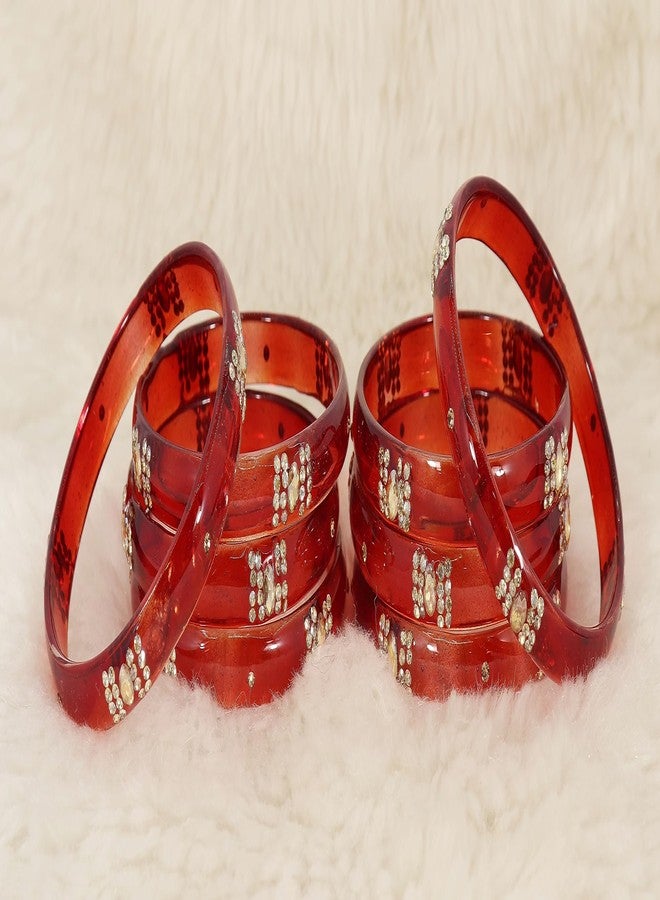 NMII Glass with Zircon Gemstone Studded Bangles Bracelet Set For Girls and Women | Glass Bangles | Women bangles glass | Bangles for women | Kada Bangles | Glass Kada - (GK34-PO2-Red-2.8) - Image 5