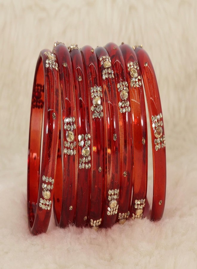 NMII Glass with Zircon Gemstone Studded Bangles Bracelet Set For Girls and Women | Glass Bangles | Women bangles glass | Bangles for women | Kada Bangles | Glass Kada - (GK34-PO2-Red-2.8) - Image 3