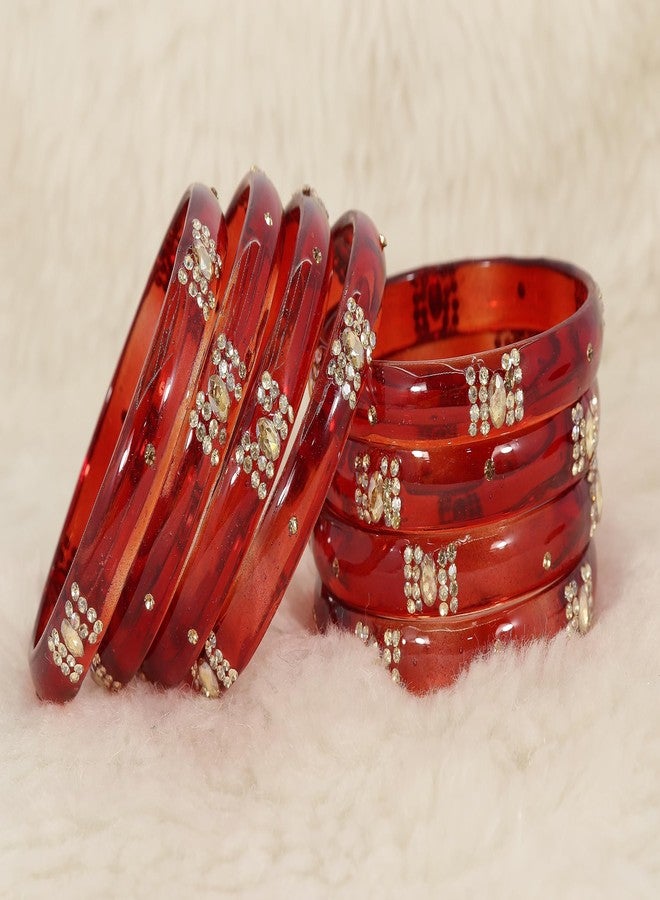 NMII Glass with Zircon Gemstone Studded Bangles Bracelet Set For Girls and Women | Glass Bangles | Women bangles glass | Bangles for women | Kada Bangles | Glass Kada - (GK34-PO2-Red-2.8) - Image 4