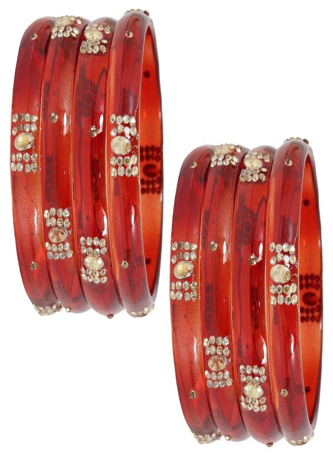 NMII Glass with Zircon Gemstone Studded Bangles Bracelet Set For Girls and Women | Glass Bangles | Women bangles glass | Bangles for women | Kada Bangles | Glass Kada - (GK34-PO2-Red-2.8) - Image 1