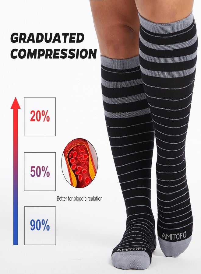AMITOFO 3 Pairs Bamboo Compression Socks 15-20mmHg Wide Calf, Plus Size Stockings for Men Women, Support for Running, Travel, Nurses, Pregnancy - Image 4
