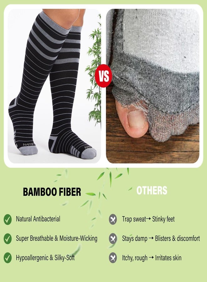 AMITOFO 3 Pairs Bamboo Compression Socks 15-20mmHg Wide Calf, Plus Size Stockings for Men Women, Support for Running, Travel, Nurses, Pregnancy - Image 5