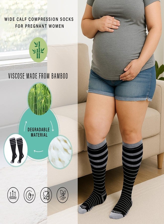 AMITOFO 3 Pairs Bamboo Compression Socks 15-20mmHg Wide Calf, Plus Size Stockings for Men Women, Support for Running, Travel, Nurses, Pregnancy - Image 3
