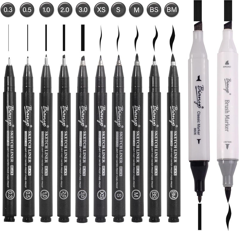 Bianyo Bianyo Micro Drawing Pens Art Supplies  10 Assorted Art Pens  2 Black Art Markers Upgraded Pigment WaterResistant Archival Ink Bonus Pouch Bag  Perfect for Artists Crafters  - Image 1