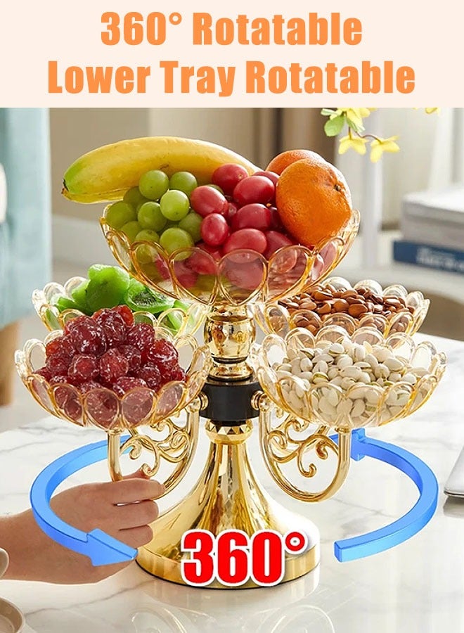 طبق فاكهة دوار متعدد الطبقات، طبق وجبات خفيفة لتنظيم الحلوى والفواكه والمكسرات والوجبات الخفيفة، منظم طاولة لتزيين الطاولة، صندوق وجبات خفيفة وحاوية ديلي للحفلات والترفيه (ذهبي) - Image 3