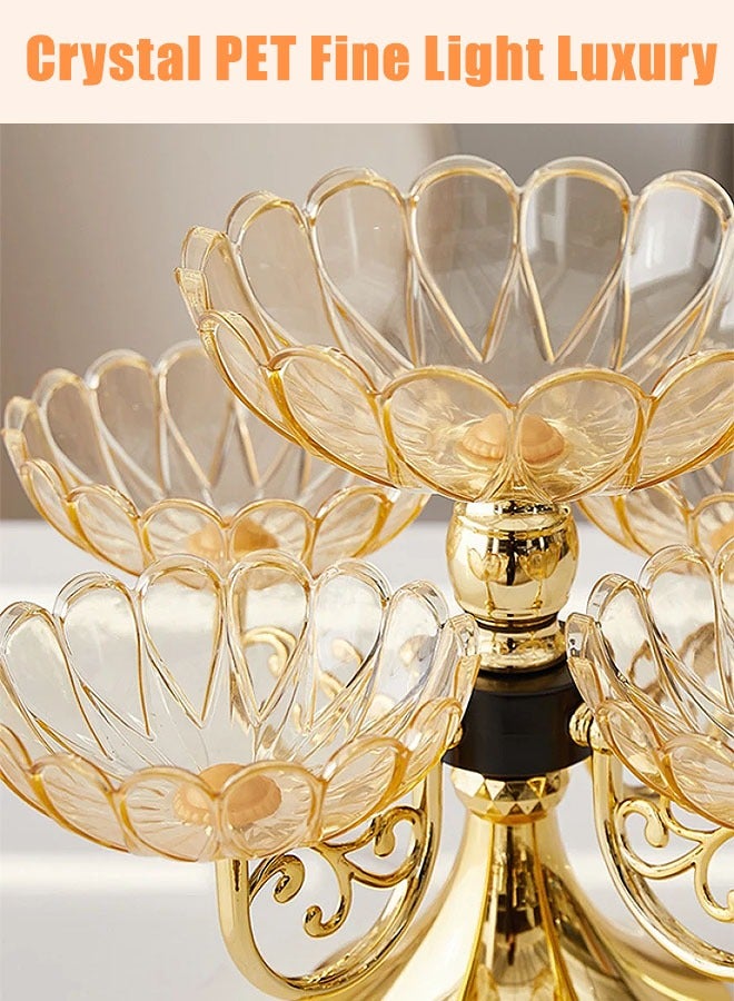 طبق فاكهة دوار متعدد الطبقات، طبق وجبات خفيفة لتنظيم الحلوى والفواكه والمكسرات والوجبات الخفيفة، منظم طاولة لتزيين الطاولة، صندوق وجبات خفيفة وحاوية ديلي للحفلات والترفيه (ذهبي) - Image 4