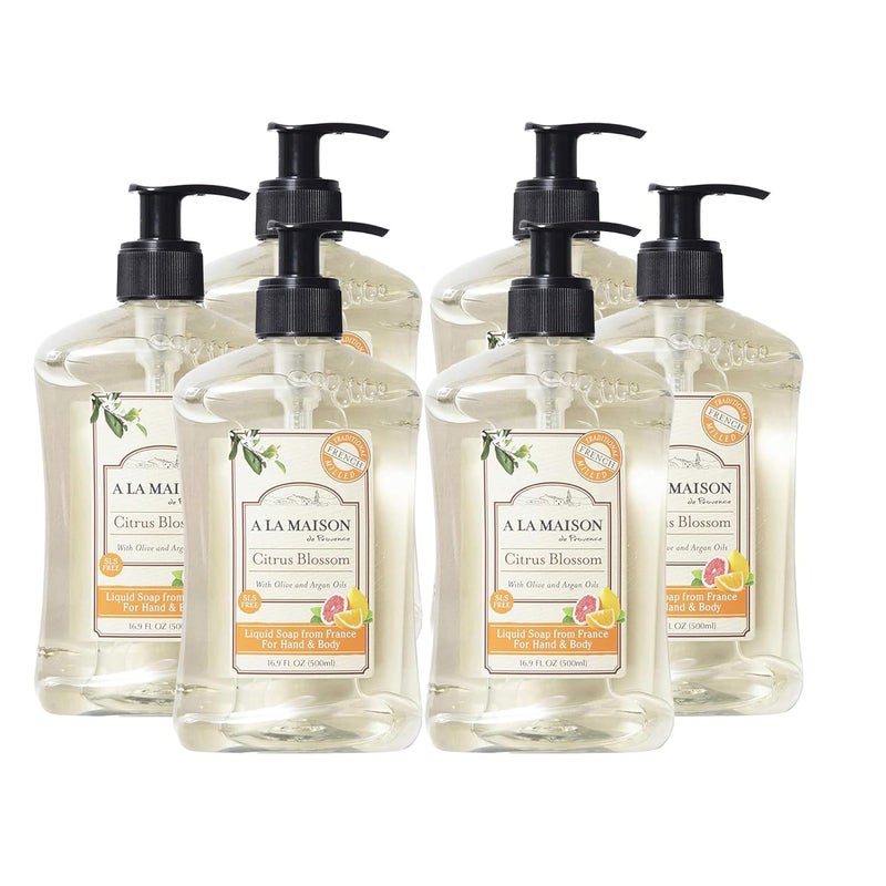 A LA MAISON French Liquid Hand Soap, Citrus Blossom - Natural Hand Wash Made with Essential Oils - Biodegradable, Plant-Based, Vegan, Cruelty-Free, Alcohol & Paraben Free (16.9 oz, 6 Pack)
