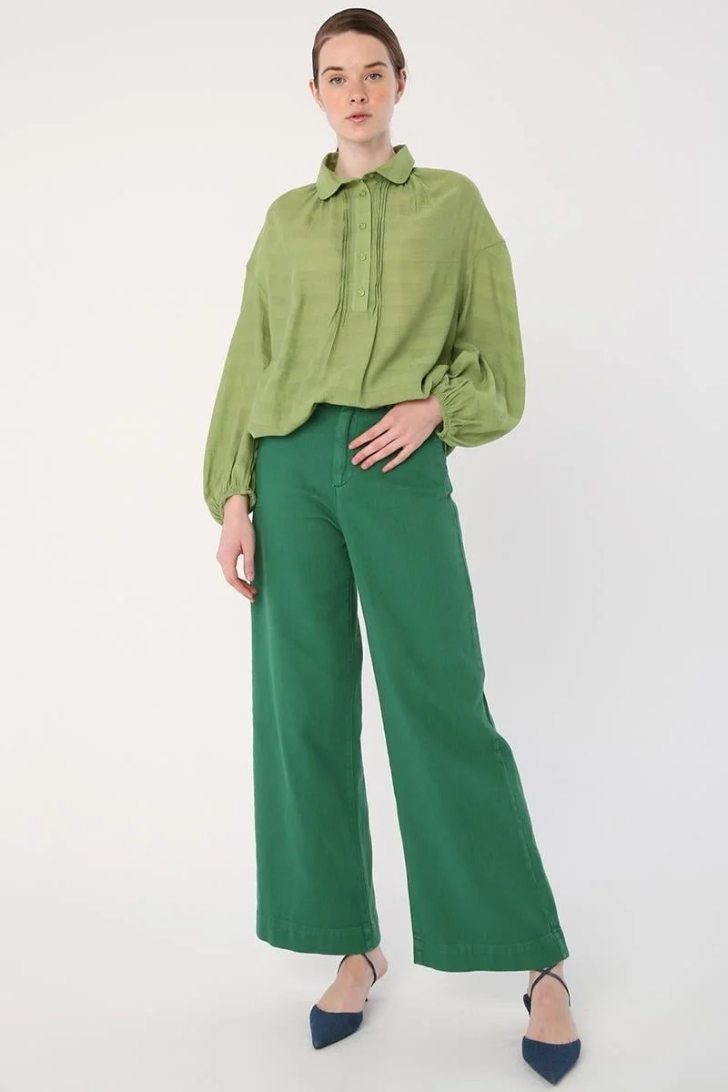 Allday GREEN-100% Cotton Wide Leg Pocket Trousers