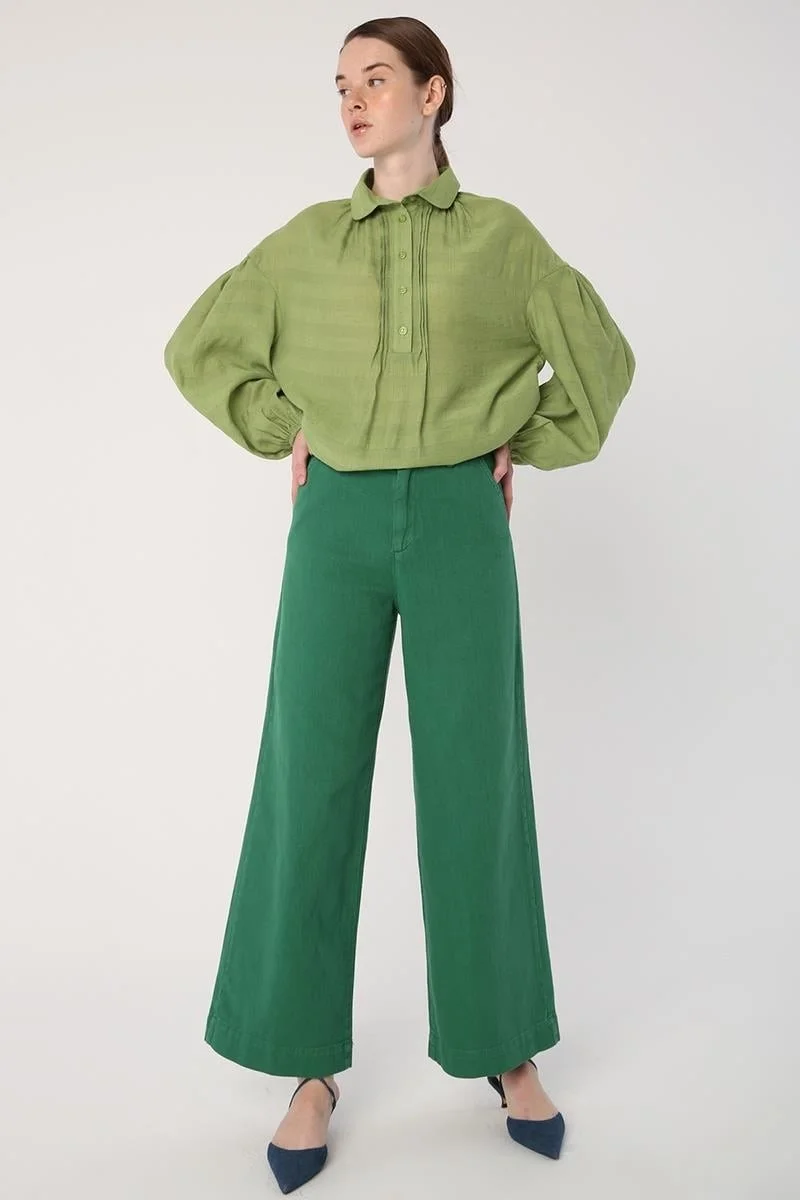 Allday GREEN-100% Cotton Wide Leg Pocket Trousers