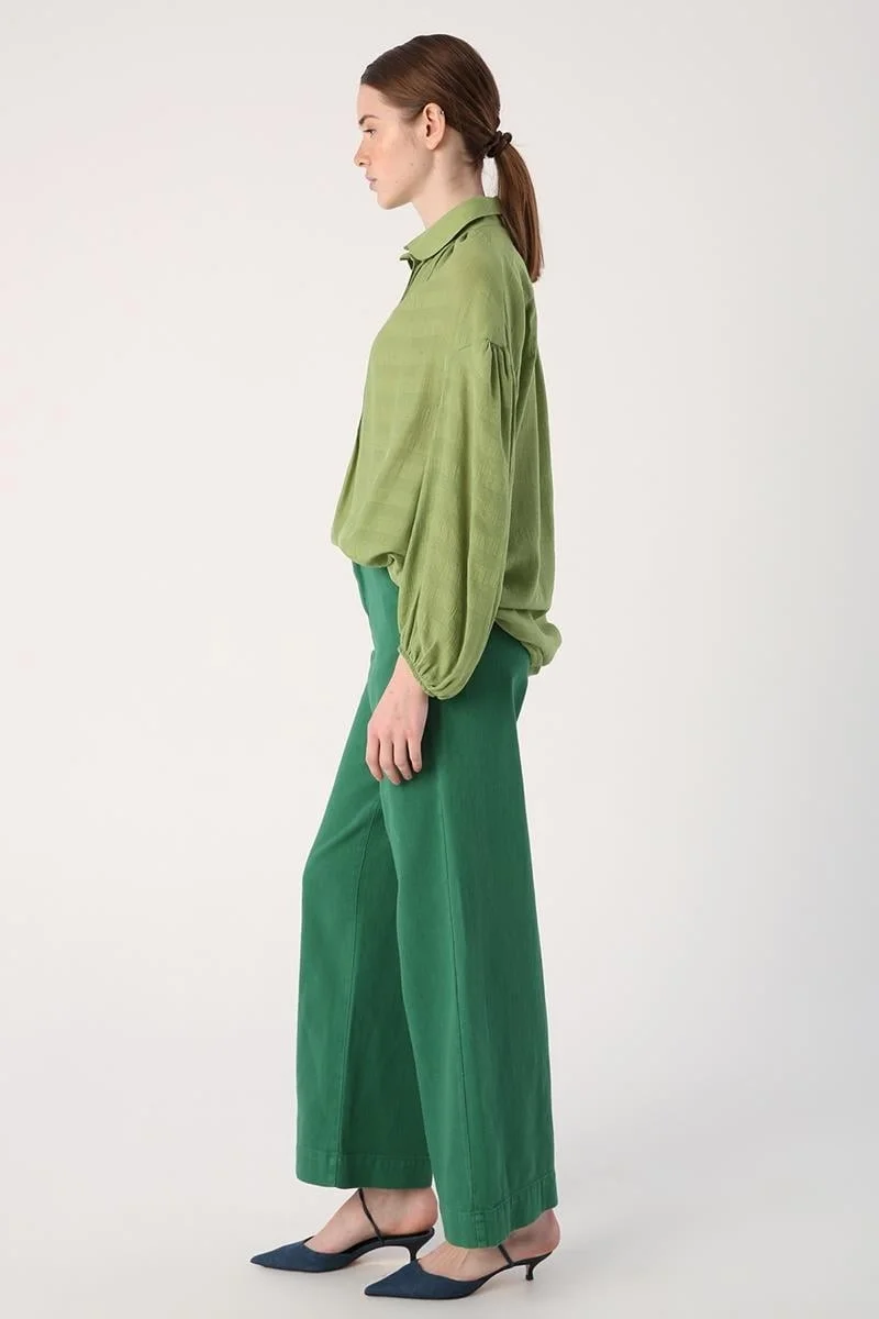 Allday GREEN-100% Cotton Wide Leg Pocket Trousers