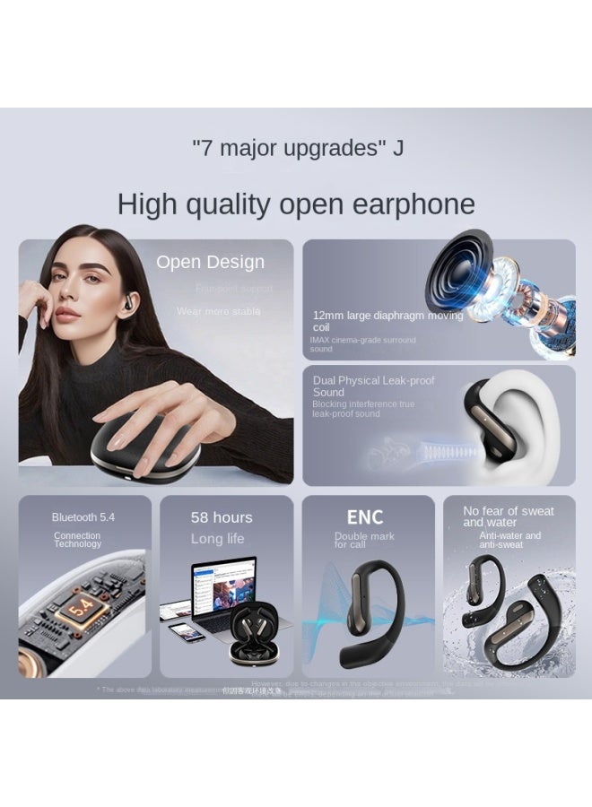 New Ai Smart Bluetooth Earphones Semi-in-ear Open-ear Hook Yj-55 Sports Real-time Translation Faux Leather Texture - Image 4