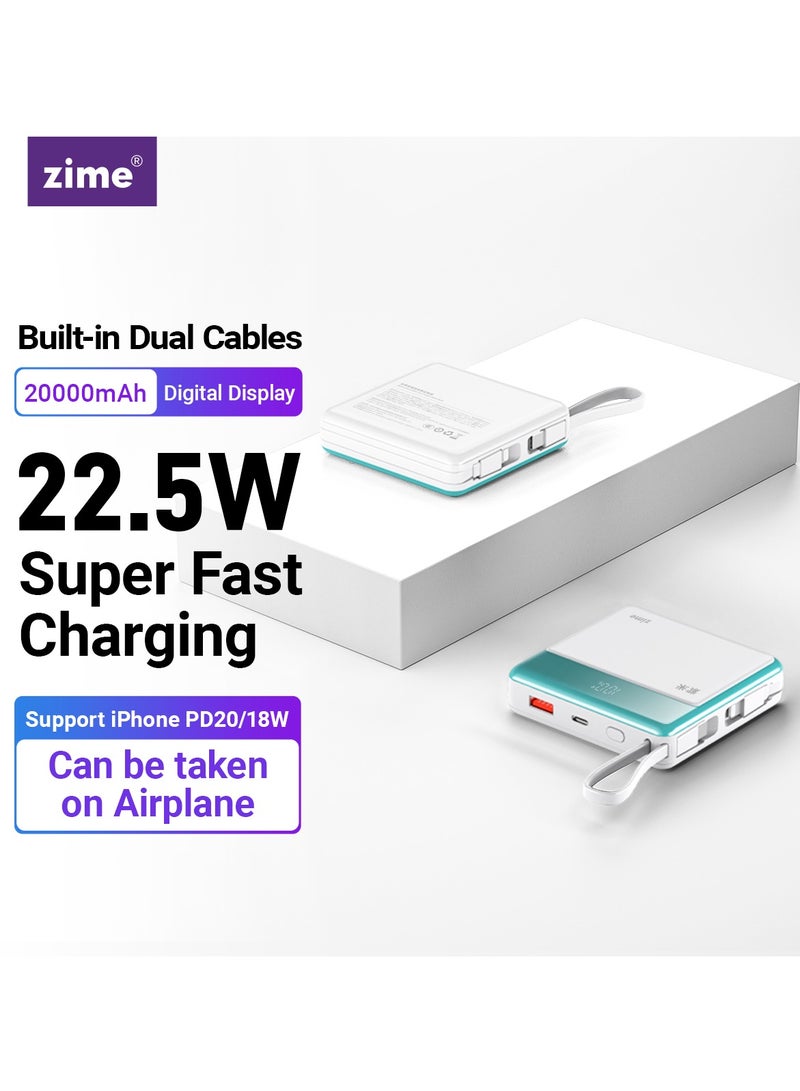 zime زين E48 بنك الطاقة، شاحن محمول سريع الشحن بقوة 22.5 واط مع موصل مدمج وكابل USB-C، 1 USB-C، 1 USB-A، بطارية بسعة 20,000 مللي أمبير لهواتف آيفون 16/15/14/13 وسامسونج، هواوي - Image 2