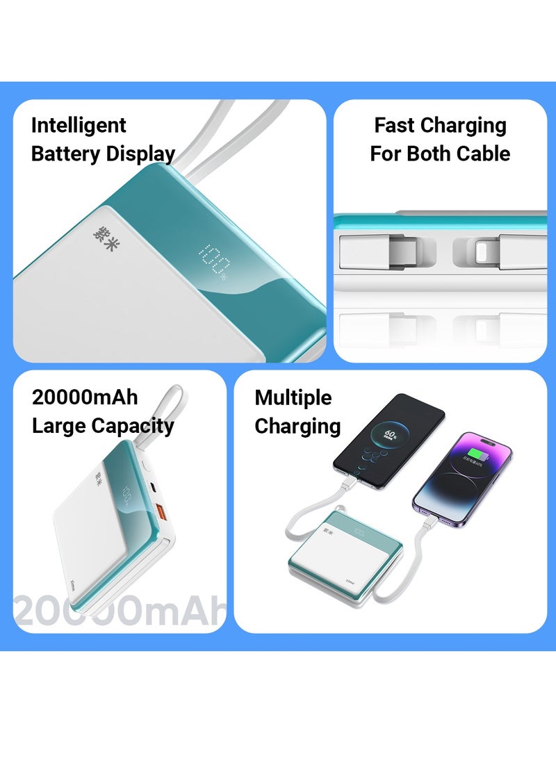 zime زين E48 بنك الطاقة، شاحن محمول سريع الشحن بقوة 22.5 واط مع موصل مدمج وكابل USB-C، 1 USB-C، 1 USB-A، بطارية بسعة 20,000 مللي أمبير لهواتف آيفون 16/15/14/13 وسامسونج، هواوي - Image 3