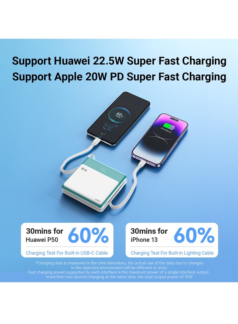 zime زين E48 بنك الطاقة، شاحن محمول سريع الشحن بقوة 22.5 واط مع موصل مدمج وكابل USB-C، 1 USB-C، 1 USB-A، بطارية بسعة 20,000 مللي أمبير لهواتف آيفون 16/15/14/13 وسامسونج، هواوي - Image 5