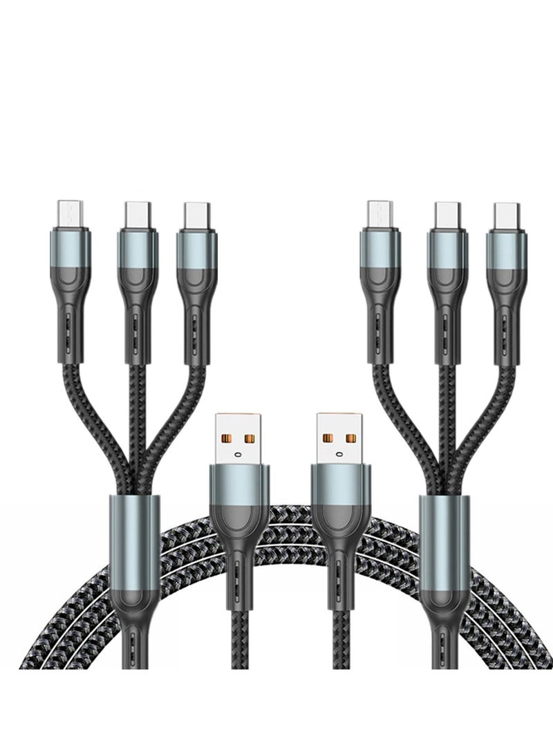 2-Pack Charger Cable for Type-C, Micro USB and IP Smartphones, 3-in-1 Super Fast USB Charging Cord Compatible with Game Controllers and Airpods, 4ft - Image 1