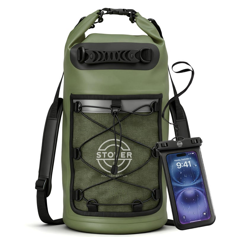 STOVER 51025304055L Waterproof Dry Backpack Phone Case Large Floating Dry Bag for Kayaking Travel Hiking Fishing Camping Motorcycles Beach HeavyDuty Roll Top MenWomen Green - Image 2