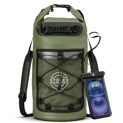 STOVER 51025304055L Waterproof Dry Backpack Phone Case Large Floating Dry Bag for Kayaking Travel Hiking Fishing Camping Motorcycles Beach HeavyDuty Roll Top MenWomen Green - Image 1
