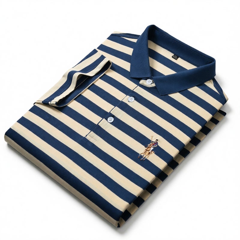 Men's Striped Polo Shirt Short Sleeve T-Shirt Nautical Style Embroidery Collar Casual Summer Top