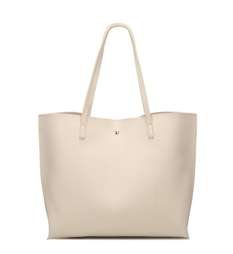 Dreubea Women's Soft Faux Leather Tote Shoulder Bag from, Big Capacity Tassel Handbag Beige - Image 4