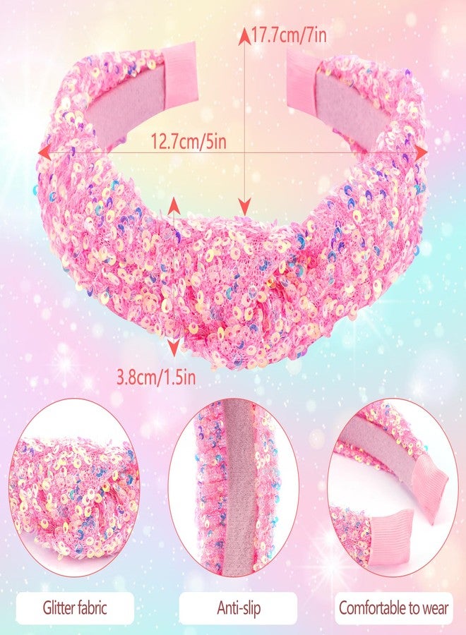Vovii Sequin Knotted Headbands for Girls, Cute Sparkly Princess Headband Glitter Hair Bands for Hair Accessories (Pink, Hot Pink) - Image 2