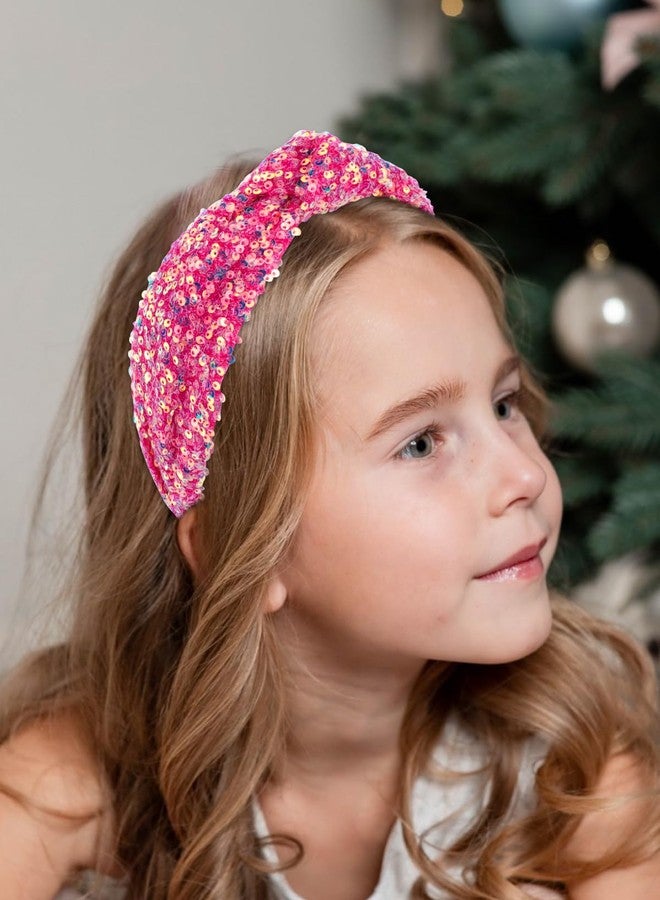 Vovii Sequin Knotted Headbands for Girls, Cute Sparkly Princess Headband Glitter Hair Bands for Hair Accessories (Pink, Hot Pink) - Image 5