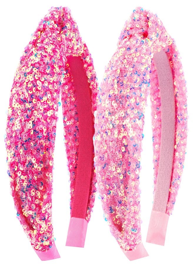 Vovii Sequin Knotted Headbands for Girls, Cute Sparkly Princess Headband Glitter Hair Bands for Hair Accessories (Pink, Hot Pink) - Image 1