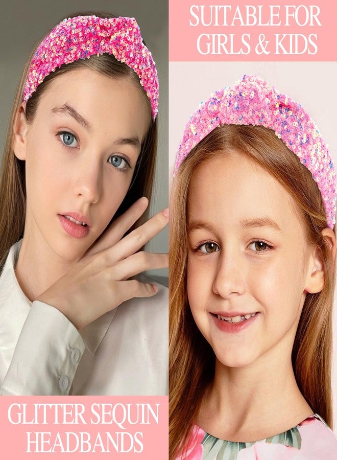 Vovii Sequin Knotted Headbands for Girls, Cute Sparkly Princess Headband Glitter Hair Bands for Hair Accessories (Pink, Hot Pink) - Image 4