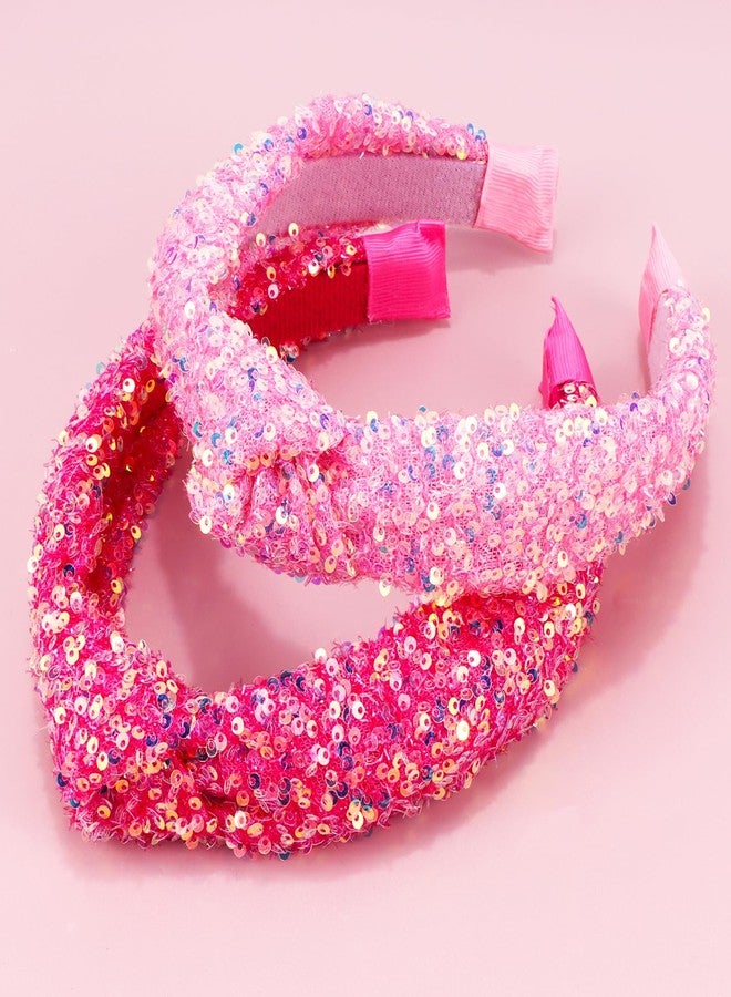 Vovii Sequin Knotted Headbands for Girls, Cute Sparkly Princess Headband Glitter Hair Bands for Hair Accessories (Pink, Hot Pink) - Image 3