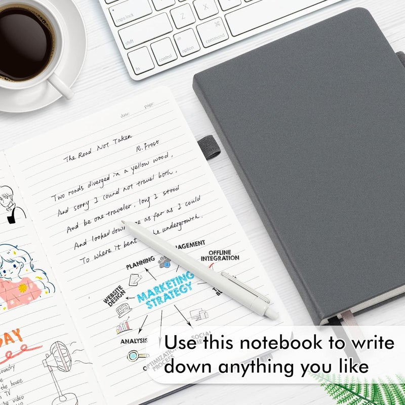 Feela 3 Pack Notebooks Journals Bulk with 3 Black Pens, A5 Hardcover Notebook Classic Ruled Lined Journal Set with Pen Holder for Work Business Journaling Note Taking, 120 GSM, 5.1”x8.3”, Gray - Image 4