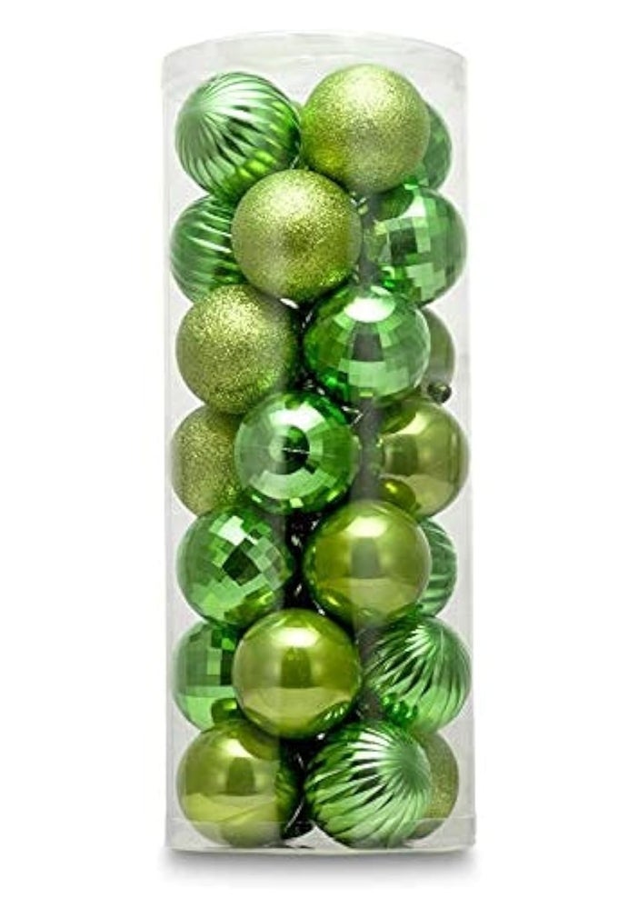 AUXOFUN SMALL SIZE 28CT SHATTERPROOF CHRISTMAS BALL ORNAMENTS IN 4 CLASSIC FINISHES FOR CHRISTMAS TREE DECORATION LIME GREEN 157 MINI SIZE