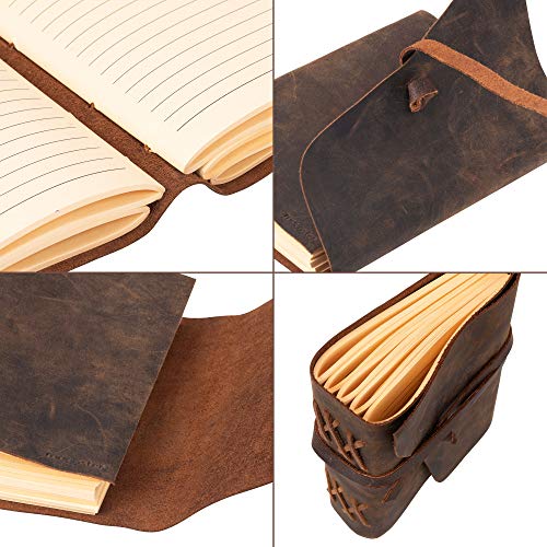 moonster Leather Journal Lined Notebook Paper Leather Bound Journals for Writing for Women & Men, 18x13cm Ruled Small Notebooks, Kraft Paper with 400 pages, Lined Paper College Ruled & Travel Size - Image 5