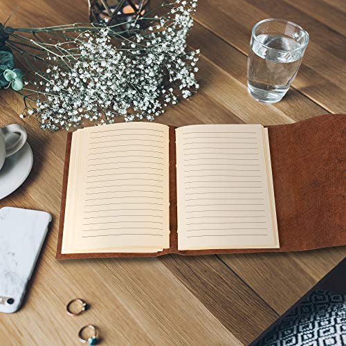 moonster Leather Journal Lined Notebook Paper Leather Bound Journals for Writing for Women & Men, 18x13cm Ruled Small Notebooks, Kraft Paper with 400 pages, Lined Paper College Ruled & Travel Size - Image 2