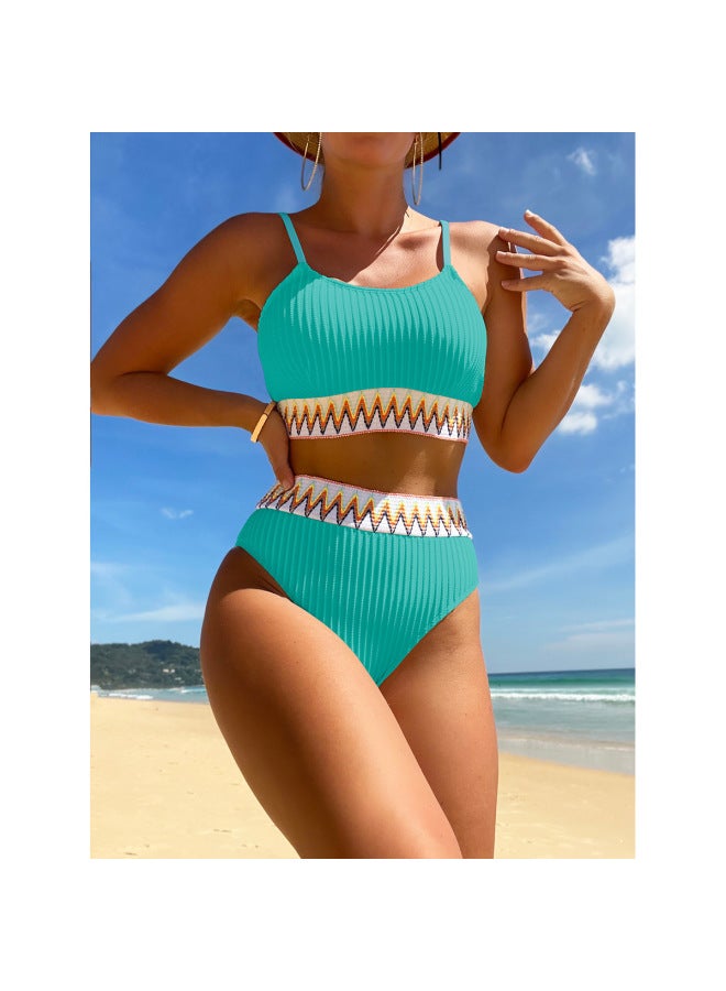 European And American Style Special Fabric Split Suspender Swimming Two-piece Set Multi-color Swimsuit Women's Bikini Outer