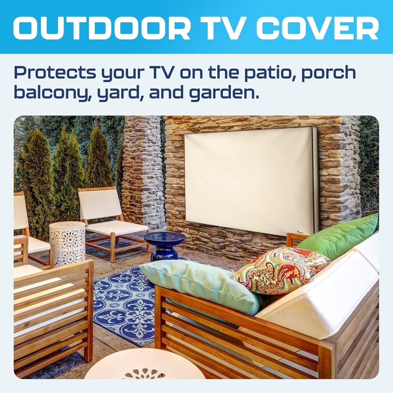 Garnetics Outdoor TV Cover 70"-75" inch - Universal Weatherproof Protector for Flat Screen TVs - Fits Most TV Mounts and Stands - Beige - Image 2